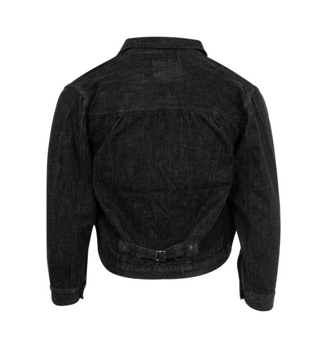Image 2 of 2 - BLACK - FULLCOUNT Type 1 Black Denim Jacket in Super Smooth featuring 11.5oz super smooth denim, button front closure, button cuffs and chest pocket with flap and button. 100% cotton.