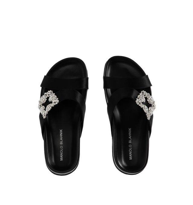 CHILANGHI SATIN JEWEL BUCKLE FLAT MULES