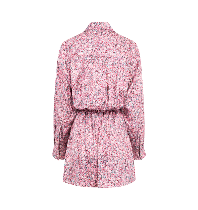 Image 2 of 2 - PINK - Isabel Marant silk jacquard shirt dress featuring shirt collar with a low-cut, wrap-over style V-neckline, long sleeves with straight buttoned cuffs, elastic waist with tie string, blouse style top, loose fit and rounded hem. 65% viscose, 35% silk. Made in India.