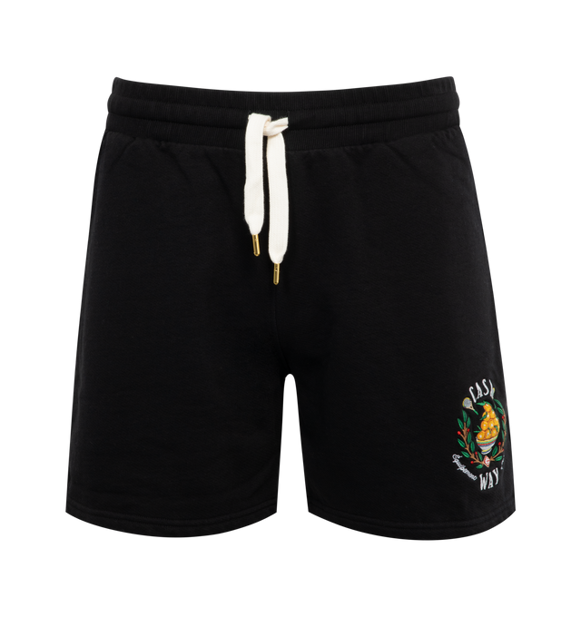 Image 1 of 3 - BLACK - CASABLANCA Casa Way Shorts featuring logo at the back label, front logo, short length, side pockets and elasticated drawstring waist. 100% organic cotton. Made in Portugal. 
