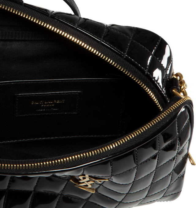 Image 3 of 3 - BLACK - SAINT LAURENT Mini Camera Bag featuring quilted overstitching, zip closure, one main compartment, one flat pocket and adjustable crossbody strap. Polyurethane, polyester. 