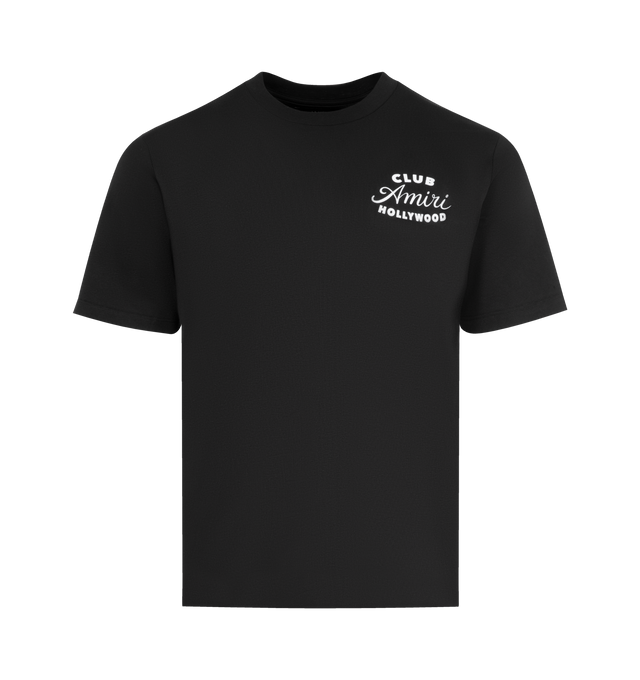 Image 1 of 2 - BLACK - AMIRI Club Amiri Tee featuring pull-on styling, crewneck, logo on front and back and short sleeves. 100% cotton. Made in Italy.
