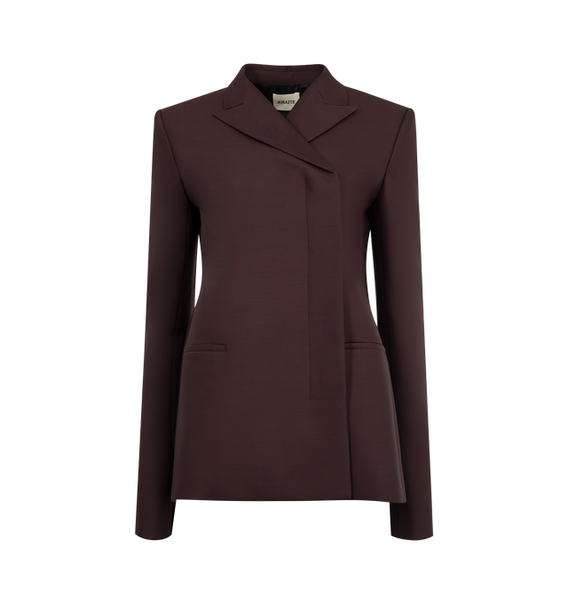 Image 1 of 2 - RED - KHAITE Silvannah Jacket featuring soft structure, double-breasted silhouette, nipped at the waist, dropped armholes, welt pockets and lined in cupro twill. 71% virgin wool, 29% silk.