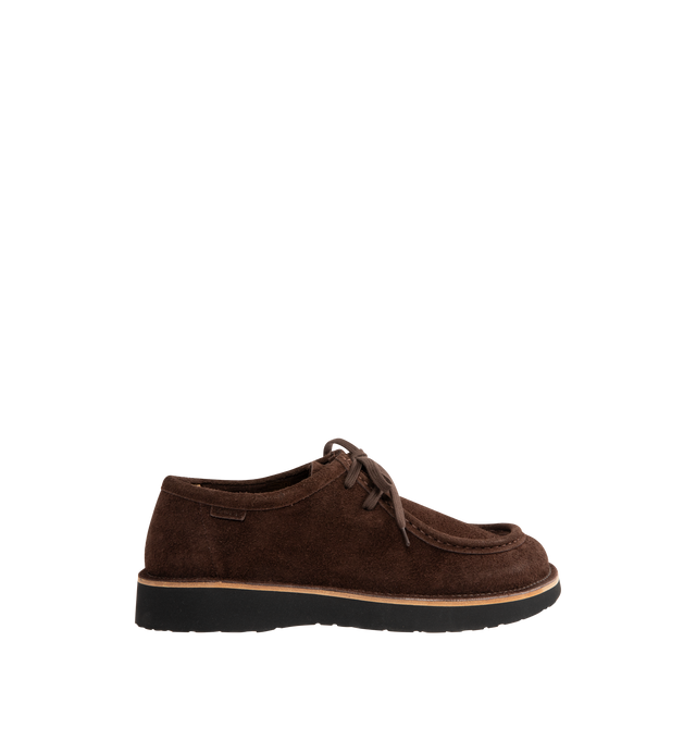Image 1 of 5 - BROWN - LOEWE Faro lace-up in suede calfskin featuring a moc-toe construction and a bulky toe shape outlined by suede piping, flat cotton laces and a lightweight rubber sole. Calf suede. Made in Italy.