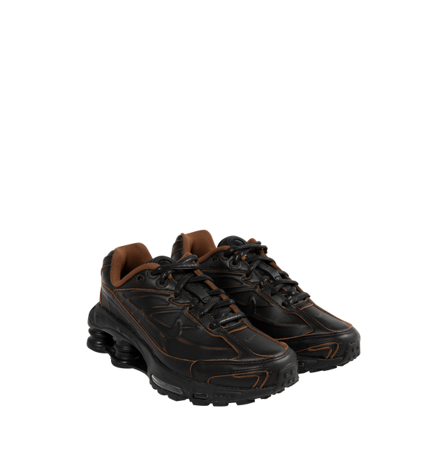 Image 2 of 5 - BLACK - NIKE Shox Ride 2 Premium Sneaker featuring four columns of support under its heel, Max Air technology in the forefoot, genuine leather and lace up style.