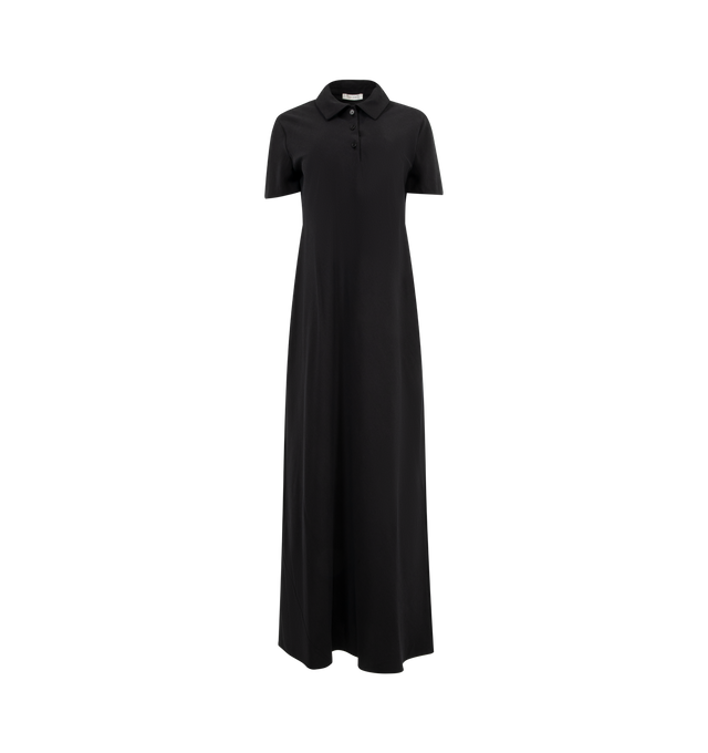 Image 1 of 3 - BLACK - THE ROW Valenit Dress featuring collar with 3 button placket, short sleeves and maxi length. 55% cupro, 44% silk. Lining: 100% silk. Made in Italy.