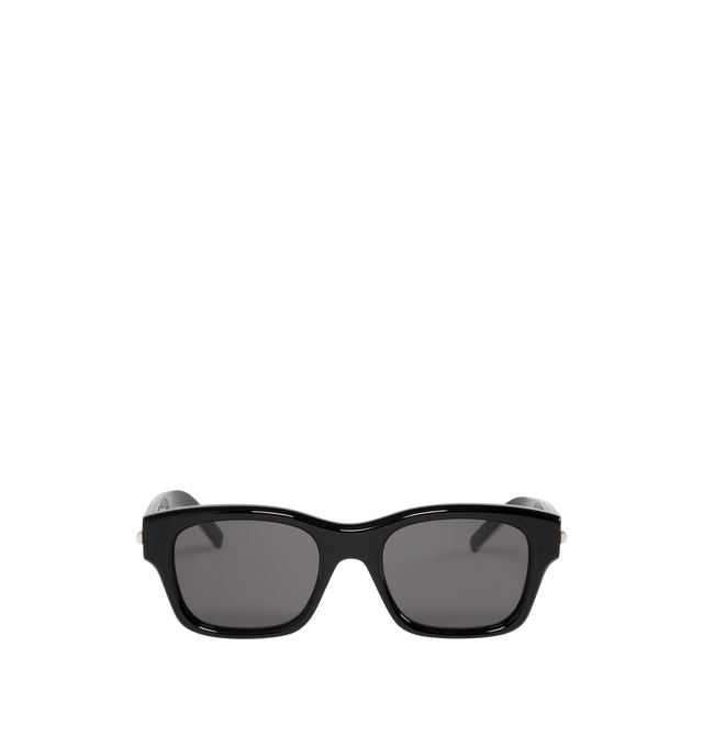 Image 1 of 3 - BLACK - GIVENCHY GV One Acetate and Nylon Rectangle Sunglasses featuring a logo signature on the lock detail of the functional temple hinges, solid-colored lenses, saddle nose bridge, tapered arms and curved temple tips. Acetate/nylon. 100% UVA/UVB protection. Made in Italy.
