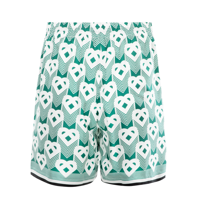 Image 2 of 3 - GREEN - CASABLANCA Silk Shorts featuring an elasticated waistband, drawstring, side and back pockets and have a loose fit. 100% silk. 