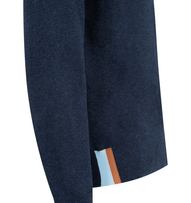 Image 3 of 3 - NAVY - LOEWE Cardigan in medium-weight wool featuring a contrast two-tone intarsia detail at the hem, a contrast intarsia stripe at the back, regular fit, regular length, jersey stitch, v-neck, ribbed collar, cuffs and hem, button front fastening and contrast Anagram embroidery placed on the chest. Wool/polypropylene. Made in Italy.