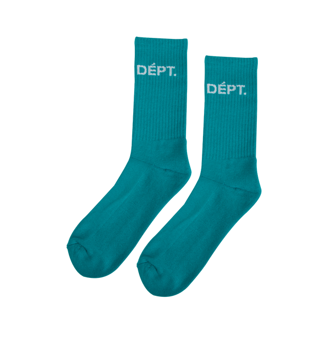 Image 2 of 2 - BLUE - GALLERY DEPT. Dept Socks featuring ribbed ankles and logo printed on either side. 100% cotton.