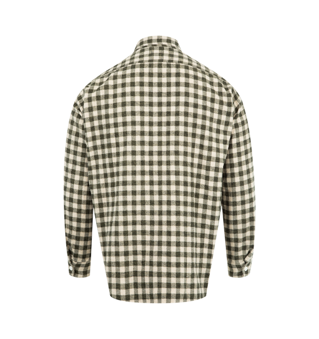 Image 2 of 2 - GREY - POST O'ALLS St. Louis Cotton Flannel Shirt featuring a chin strap at the neck, a pen slot on the left chest, gussets at both sides of the hem, plaid print, button closure, long sleeves and two chest patch pockets with buttons. 100% cotton. Made in Japan.