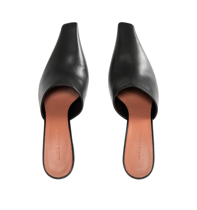 Image 4 of 4 - BLACK - AMINA MUADDI Jamie Mule 80 featuring 80mm slanted heel, slip-on mule style and pointed toe. 100% lamb nappa. Lining: 100% kid lining. Sole: 90% calfskin, 10% TPU. Made in Italy.