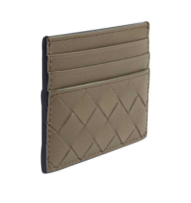Image 2 of 3 - BLUE - BOTTEGA VENETA Intrecciato Credit Card Case featuring intrecciato calfskin leather with contrasted back, six card slots, one central pocket. 3.1 x 4.1 x 0.2. Made in Italy.