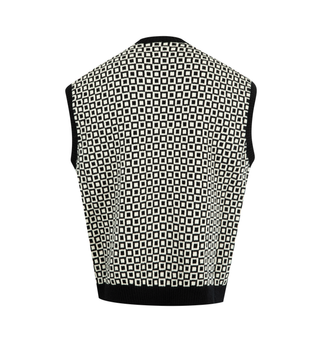 Image 2 of 2 - BLACK - NEEDLES Shetland Knit Vest featuring V-neck sweater vest, knit in a repeating square pattern, contrasting ribbed hems and sleeveless. 100% wool. Made in Japan.