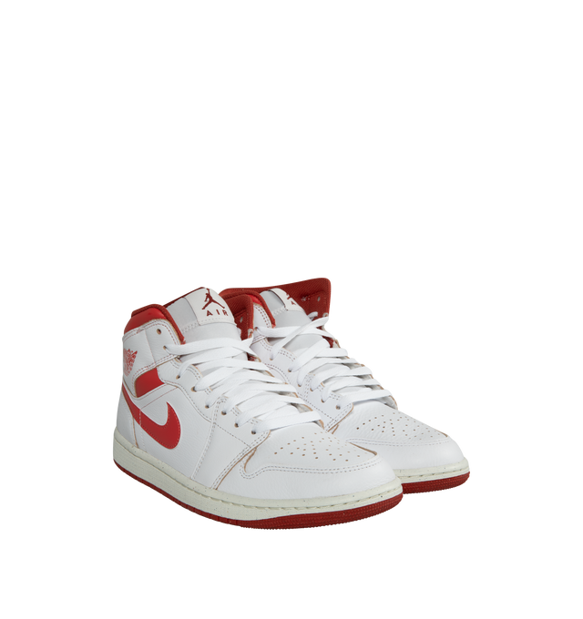 Image 2 of 5 - WHITE - AIR JORDAN 1 MID SE sneakers made of leather and textiles in the upper featuring encapsulated Nike Air-Sole unit for lightweight cushioning, rubber in the outsole for traction, wings logo stamped on collar, stitched-down Swoosh logo and Jumpman Air design on tongue. 