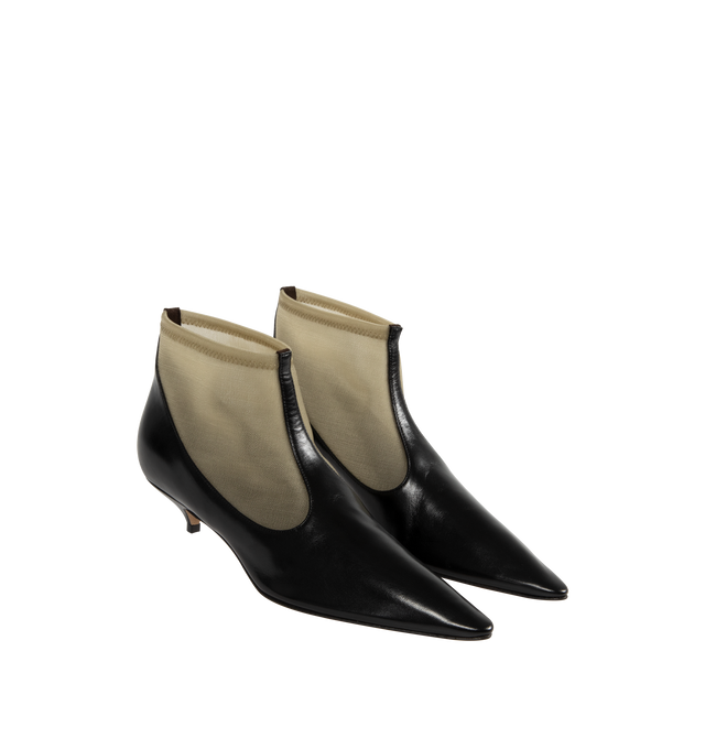Image 2 of 4 - BLACK - THE ROW Mesh Bootie featuring pull-on boot in glossy nappa leather and sheer mesh with pointed toe and leather sole. 60% nylon, 40% lambskin leather. Leather sole. Made in Italy.