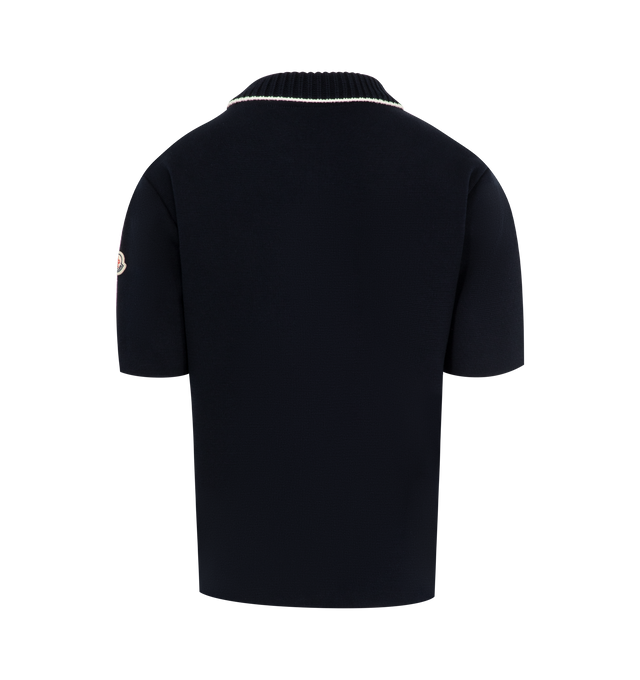 Image 2 of 3 - NAVY - MONCLER Knit Polo featuring knit collar, gauge 7, short sleeves and snap button closure. 100% cotton.
