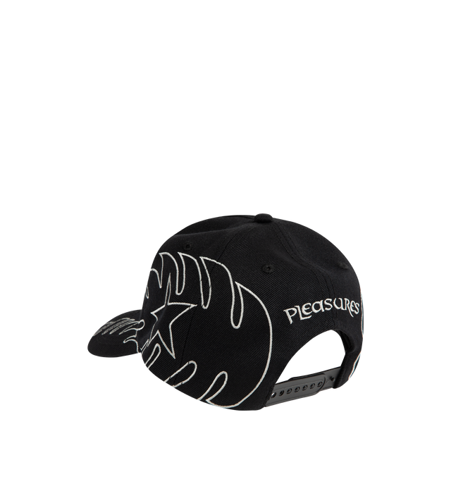 Image 2 of 2 - BLACK - PLEASURES Afterlife Snapback featuring embroidered graphic and adjustable snapback strap. 85% acrylic, 15% wool.