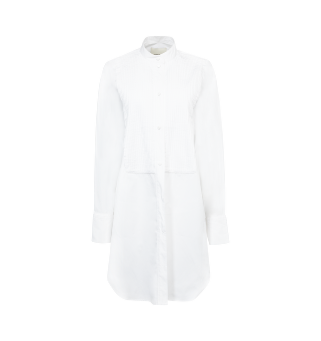 Image 1 of 2 - WHITE - ISABEL MARANT RINETA DRESS featuring round neck, long sleeves, fitted cuffs, bib, shirttail hem and button-front closure. 100% cotton. 
