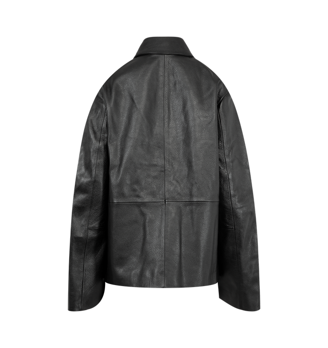 Image 2 of 3 - BLACK - TOTEME Grained Leather Jacket featuring button front, flap pockets and satin lining. 100% cow leather. Lining: 100% viscose.