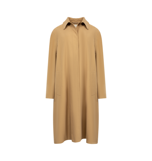 Image 1 of 4 - BROWN - THE ROW Pluma Coat featuring relaxed single-breasted car coat in washed cotton and cashmere with raglan construction, slant welt pockets, and concealed front placket with button closure. 85% cotton, 15% cashmere. Lined in 100% cotton. Made in Italy.