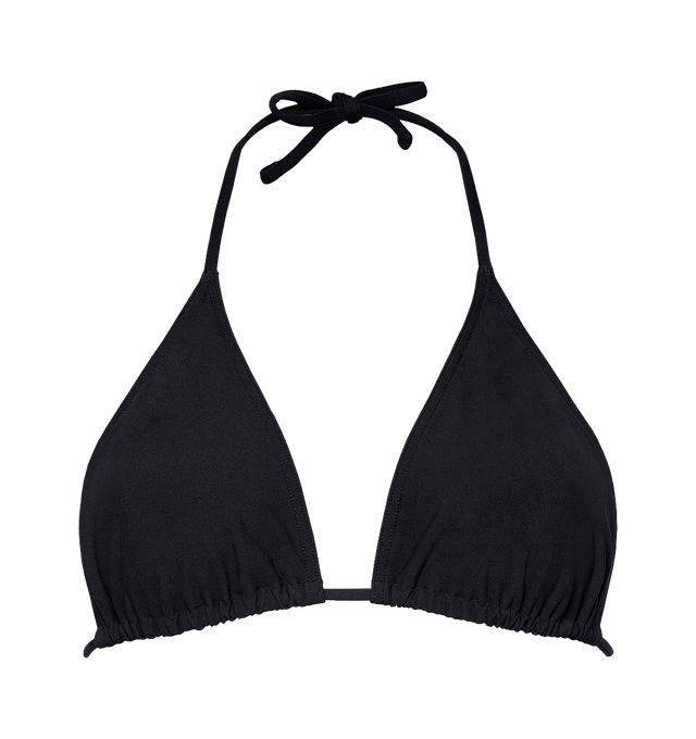 Image 2 of 8 - BLACK - ERES Energy Small Triangle Bikini Top featuring small triangle bikini top, multi-position and adjustable and sliding spaghetti straps (halter tie straight or crossed in the front) with branded tips. 84% Polyamid, 16% Spandex. Made in Morocco.  