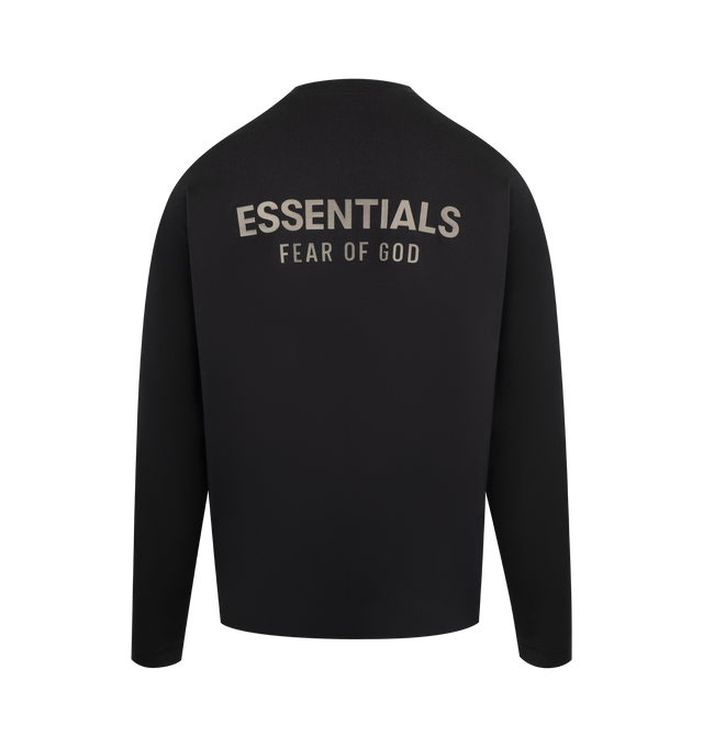 Image 2 of 2 - BLACK - FEAR OF GOD ESSENTIALS Classic Long Sleeve Tee made from medium-weight 100% cotton jersey featuring a classic fit with signature Fear of God relaxed proportions for everyday wear. Branding includes a Fear of God Essentials rubberized label at the center front and a new "Essentials Fear of God" beveled metallic logo across the back. 100% cotton.