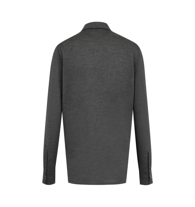 Image 2 of 2 - GREY - THE ROW Ocari Top featuring long-sleeved cardigan with straight fit, pointed shirt collar and front horn button closure. 70% cashmere, 30% silk. Made in Italy.