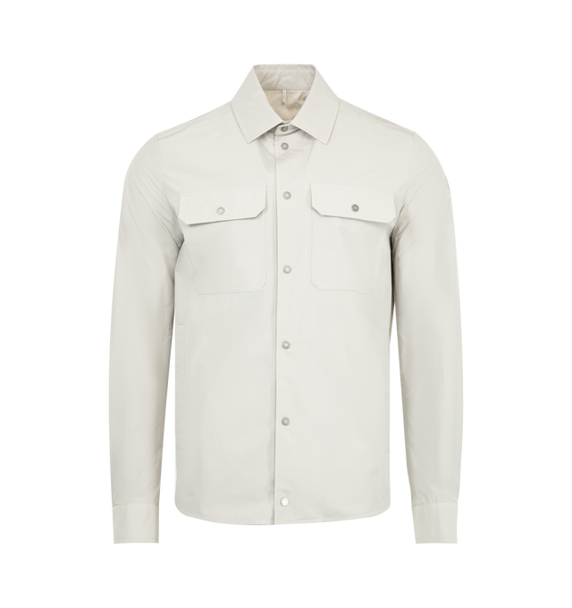 Image 1 of 3 - GREY - MONCLER Shirt featuring long sleeves, button closure, chest pocket with flap and button, buttoned cuffs and logo patch.