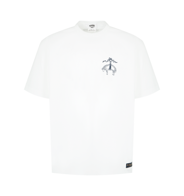 Image 1 of 3 - WHITE - JUNYA WATANABE Jersey T-shirt featuring crewneck, logo printed at chest and back and short sleeves. 100% cotton. Made in Japan.