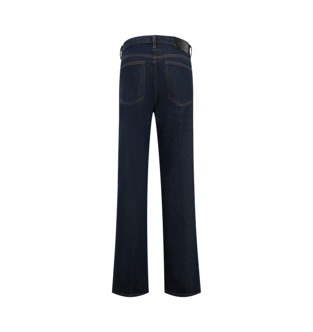Image 2 of 3 - BLUE - Khaite Women's Rossi Jean is crafted in a high-rise sihlouette, classic denim style, and marigold topstitching. Finished by hand. Material: Denim Cotton.