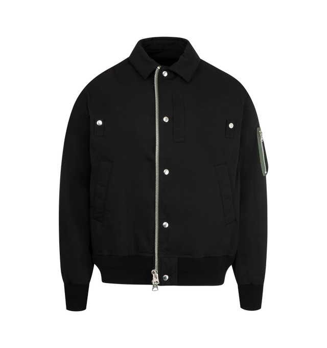 Image 1 of 3 - BLACK - SACAI Rip Stop Blouson Jacket featuring two-way zip closure with press-stud placket, collar, ribbed cuffs and hem, zip pocket on sleeve and side pocket. Made in Japan.