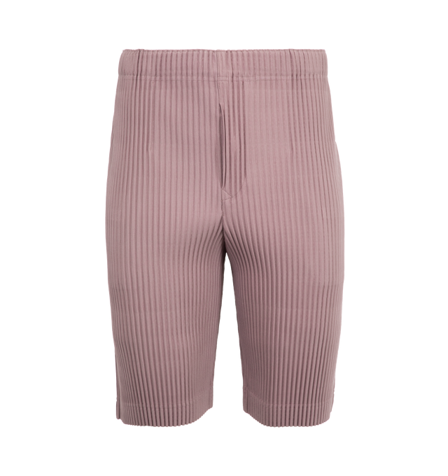 Image 1 of 4 - PINK - ISSEY MIYAKE Pleat Shorts featuring pockets on both sides, draw cord at the waist and a button-fly design. 100% polyester. Made in Japan.