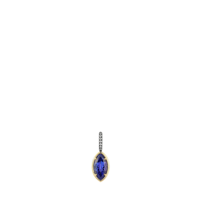 Image 1 of 3 - BLUE - JEMMA WYNNE Tanzanite Marquis and Diamond Prive Charm featuring 18kt yellow gold, One of a Kind, tanzanite marquis stone bezel set in yellow gold with blackened pave diamond bail. 2.1CT tanzanite, .06CT diamond. 24MM. Hirshleifers offers a range of initial pieces from this collection in-store. For personal consultation and detailed information about jewelry, please contact our dedicated stylist team at personalshopping@hirshleifers.com. This item may be restricted for online purchase t