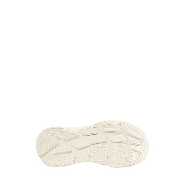 Image 4 of 5 - WHITE - Hoka Unisex Bondi 7 Beams Sneakers reinterpret the ultra-cushioned silhouette with a custom camouflage upper inspired by Japanese Zen gardens. The vegan open-mesh construction features a memory foam collar, TPU overlays, 3D-printed logos, a reflective secondary lace, and a lace keeper. Upper: Vegan Mesh and TPU. *Unisex style in men's sizing.
