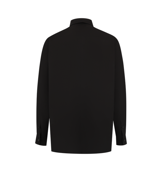 Image 2 of 2 - BLACK - Sacai Mens Typewriter Long-Sleeve Shirt is crafted from cotton. Features a relaxed fit, drop shoulders, drawstring pointed collar, button-front closure, dual flap chest pockets, and short sleeves. Main Material: Cotton. Made in Japan.