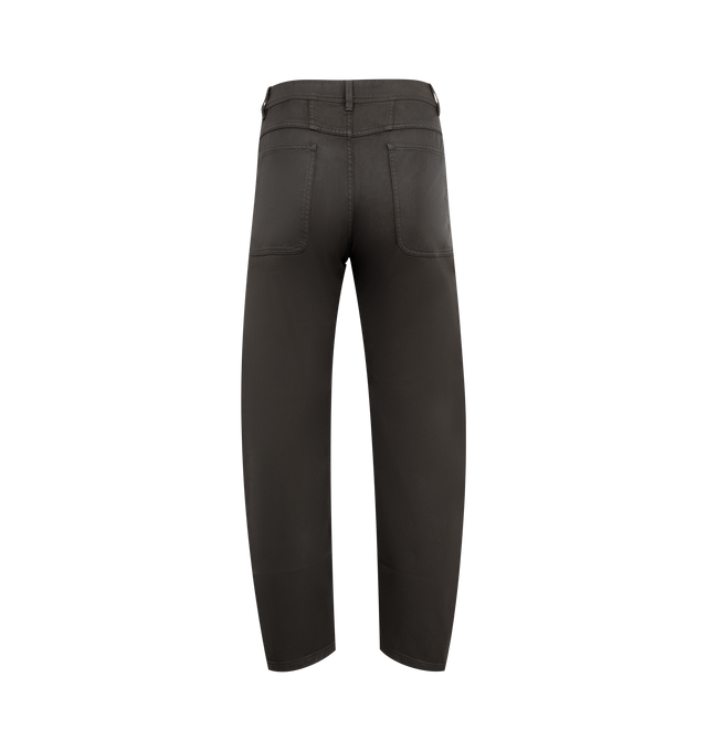 Image 2 of 3 - BROWN - LEMAIRE Twisted Workwear Pants featuring relaxed fit, tapered leg, zipped fly, metal button, side piped pocket above the knee, two patch pockets in the back and belt loops. 100% cotton. Made in Morocco.