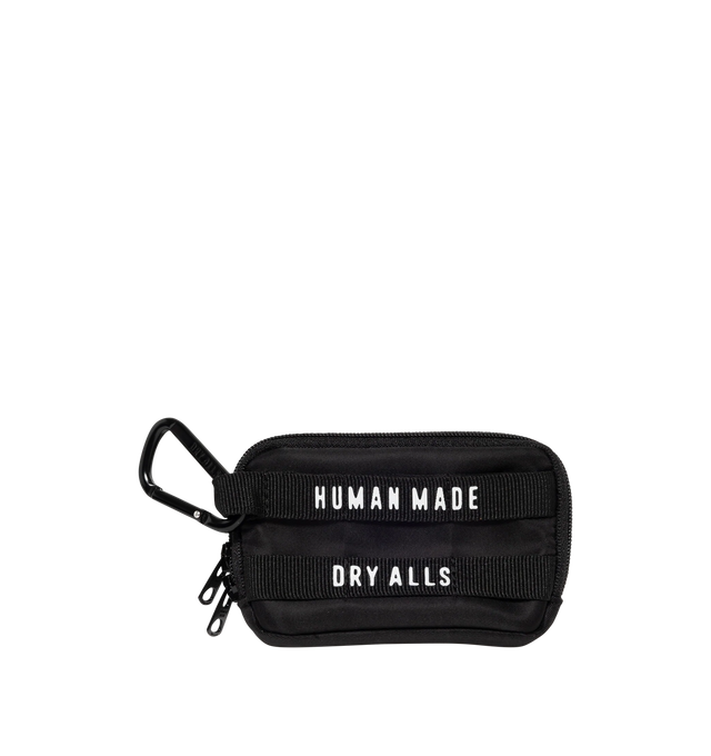 Image 1 of 3 - BLACK - HUMAN MADE Military Card Case featuring card case with a mini carabiner, shiny nylon twill fabric, zipper closure, clear panel on front, inner pocket, brand logo patch on inner pocket, webbing straps with branding on back and stain-resistant polyester Oxford lining. 100% nylon, PVC. 7cm x 10.5cm.