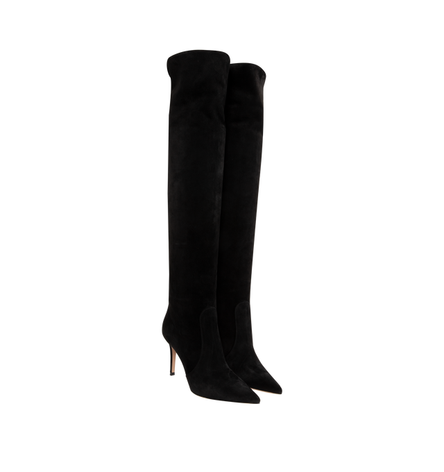 Image 2 of 4 - BLACK - GIANVITO ROSSI Hansen Suede Knee Boots featuring pointed toe and pull-on style. Lining: Goat leather. Made in Italy.