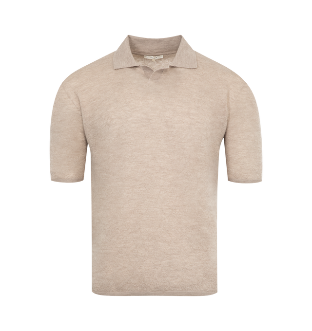Image 1 of 2 - BROWN - THE ROW Isao Top featuring short-sleeved polo top in fine lightweight cashmere with slim fit, open placket, and ribbed cuffs and hem. 100% cashmere. Made in Italy.
