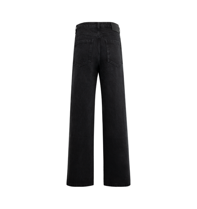 Image 2 of 3 - BLACK - LOEWE Anagram Baggy Jeans in medium-weight washed cotton denim featuring Anagram embroideries at the knees?, relaxed fit, regular length, mid waist, loose leg, concealed zip fly, slash pockets, rear patch pockets and LOEWE embossed leather patch placed at the back. Cotton. Made in Italy.