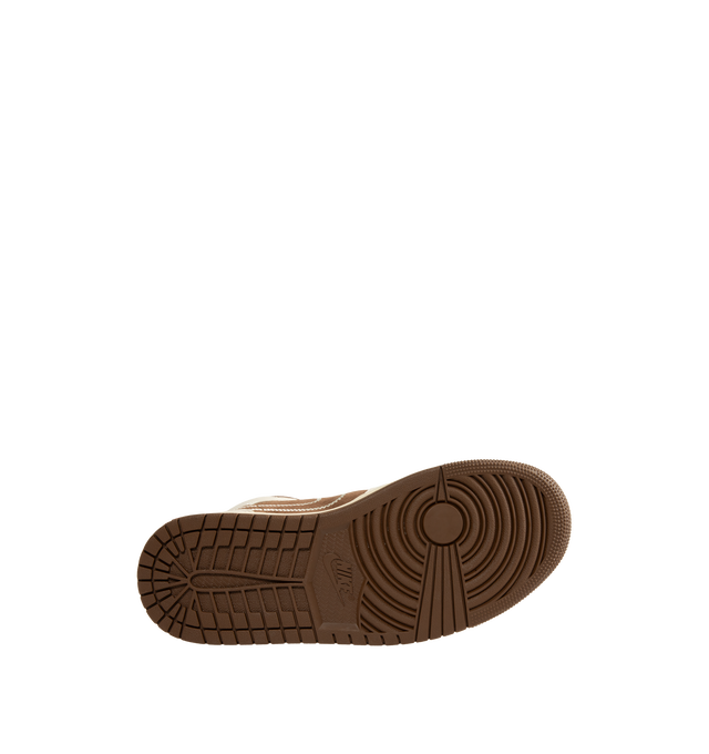 Image 4 of 5 - BROWN - Air Jordan 1 Mid Women's Shoes feature the iconic basketball-inspired silhouette and combine premium comfort with everyday wearability. Crafted with a durable leather upper, this classic style is equipped with an encapsulated Nike Air-Sole unit and a foam midsole for lightweight cushioning, while a rubber outsole provides reliable traction. Finished with a padded collar and traditional lace-up closure, the AJ1 Mid delivers timeless Jordan heritage with lasting support. Main Material: