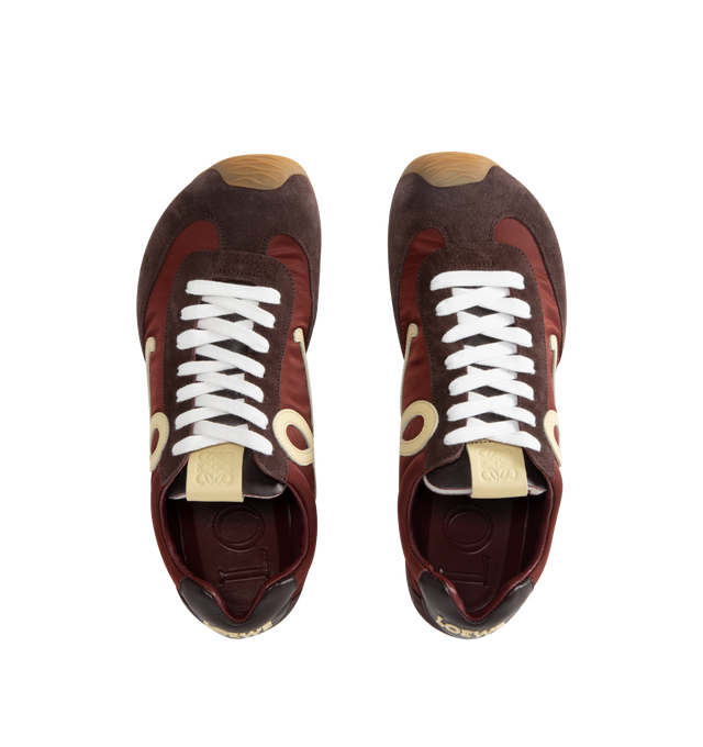 Image 5 of 5 - BROWN - LOEWE Ballet Runner 2.0 Sneaker in suede and nylon featuring an asymmetrical toe shape, a sock-like internal structure, a lightweight rubber outsole that extends to the toe cap, 20mm heel, L monogram at the side, embossed Anagram on the tongue and injected rubber LOEWE on the calfskin heel tab. Nylon/suede. Made in Italy.