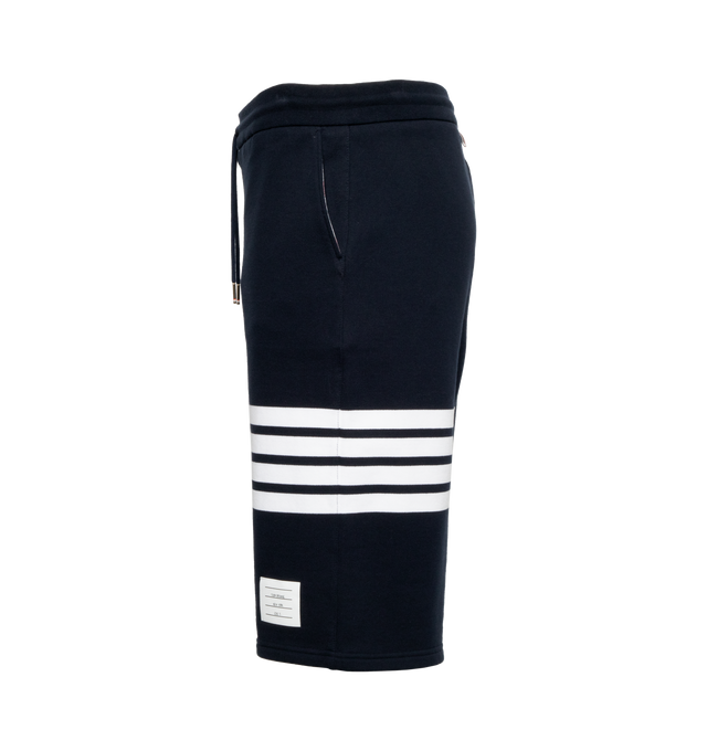 Image 3 of 4 - BLUE - THOM BROWNE cotton sweat shorts with pull-on elasticized waist featuring drawcords and stripe detail at leg. 