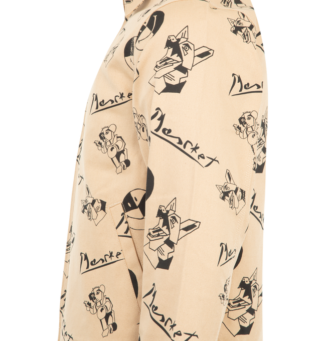 Image 3 of 3 - BROWN - MARKET Smiley Cubism Work Jacket featuring zip up closure, all over scren print, collar and side slit pockets.