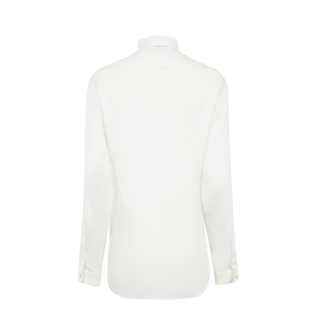 Image 2 of 2 - WHITE - TOM FORD Washed Silk Georgette Tuxedo Shirt featuring a small officer collar, contrast fabric on the cuffs and plastron, both finished with pleated details, concealed front placket with self-fabric covered buttons and a back yoke. 100% silk.