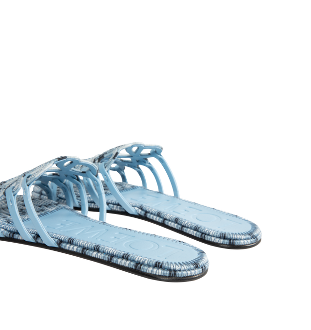 Image 3 of 4 - BLUE - LOEWE PAULA'S IBIZA Petal Anagram slide in all-over embroidered cotton canvas blending mixed shades of color threads, featuring a cut-out Anagram upper with hand-stitched seams, petal toe shape, 5mm heel, embossed LOEWE on the insole, padded insole with partial leather covering and rubber-injected island on the outsole. Embroidered canvas. Made in Italy.