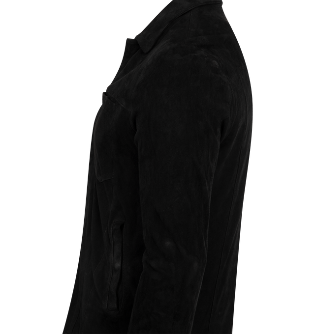 Image 3 of 3 - BLACK - GIORGIO BRATO VV Rev Jacket featuring concealed front closure, two front patch pockets, two front welt pocket, long sleeves and collar. 100% suede. Made in Italy.