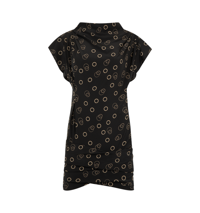 Image 1 of 2 - BLACK - Isabel Marant Womens Floe Dress is crafted from printed stretch silk. Features a short fitted silhouette, boat neckline, draped front and back, short sleeves, concealed side zip closure, and all-over floral print. Main Material: 91% Silk, 9% Elastane. Made in Romania.
