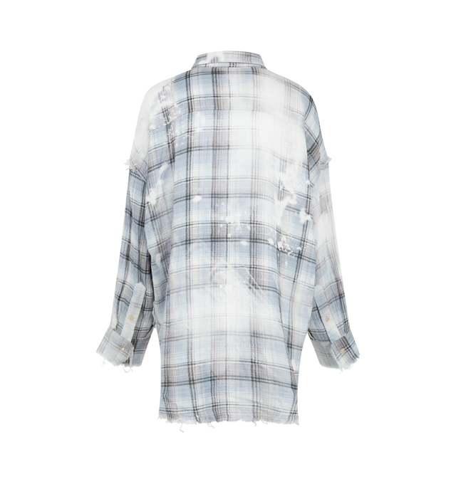 Image 2 of 2 - BLUE - R13 Womens Shredded Seam Drop Neck Shirt is crafted from Italian crinkle cotton gauze and features a drop-neck silhouette with a button-front closure. Finished with a bleached blue plaid print and shredded seam detailing. Main Material: 100% Cotton.
